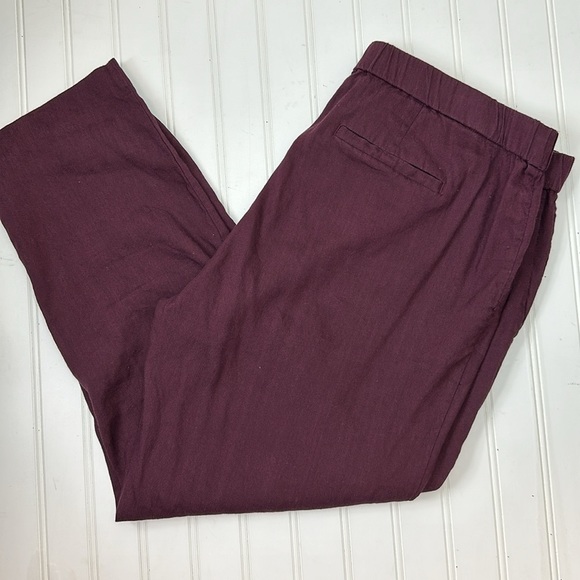 J. Jill linen stretch burgundy flat front crop pants L - Picture 1 of 12